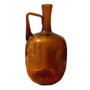 Vintage Blenko Hand Blown Crackle Glass 6526 Jug Amber Honey Joel Myers MCM